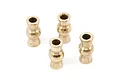 Four brass hollow ball pivot connectors for RC car suspension, arranged on a white background.