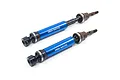 Two Yeah Racing blue and black steel heavy-duty universal drive shafts for RC vehicles on a white background.