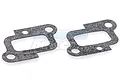 Two grey fibrous intake manifold gaskets for a 32cc RC engine, shown side-by-side on a white background.