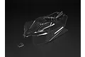 A clear, unpainted polycarbonate body shell for an ARRMA 1/8 scale Typhon RC buggy, shown against a dark background.