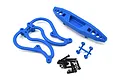 RPM blue rear bumper kit for Traxxas Stampede 2WD, including bumper, support brace, and mounting hardware.