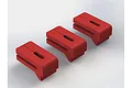 Three red ARRMA locking differential grommets arranged diagonally on a white background.