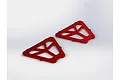 Two red anodized aluminium suspension braces for ARRMA RC vehicles, shown from an isometric angle on a white background.