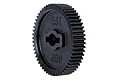 A black plastic 55T 48P spur gear for Traxxas RC vehicles, shown at an angle against a white background.