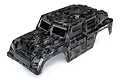 Traxxas TRX-4 Tactical Unit pre-painted body shell in a black and grey camouflage pattern, viewed from a high angle.