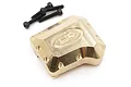 Yeah Racing brass differential cover for TRX-4 with four black mounting screws on a white background.