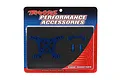 Traxxas blue anodized aluminium front shock tower and mounting hardware in original retail packaging.