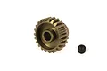 A bronze-coloured aluminium pinion gear with a small black grub screw on a white background.