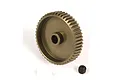 A bronze-coloured aluminium pinion gear with a small black grub screw positioned on a white background.