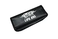 A black rectangular Yeah Racing LiPo battery safety bag with white logo and text on a white background.