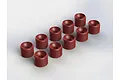 Ten red anodized aluminum front hub nuts for ARRMA RC vehicles arranged in a grid on a white background.