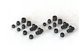 A collection of black composite pivot balls and spacers for ARRMA RC vehicles arranged on a white background.