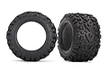 Two Traxxas 3.8 inch Talon EXT RC monster truck tyres with aggressive tread patterns and foam inserts, shown against a white background.