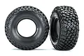 Two black BFGoodrich Baja KR3 RC tires with foam inserts, shown from side and front angles against a white background.