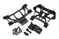 Traxxas E-Revo VXL 2.0 front and rear body mount set including plastic mounts, small components, and a collection of screws on a white background.