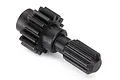 A close-up studio shot of a black metal Traxxas UDR centre planetary sun gear with a splined shaft.