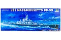 The box art for a Trumpeter 1/350 scale USS Massachusetts BB-59 battleship plastic model kit, featuring an illustration of the ship at sea.
