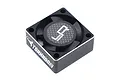 Yeah Racing Tornado Plus black aluminium cooling fan for RC vehicles, featuring a carbon fiber look center logo and white printed branding.