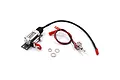 Yeah Racing 1/10 scale silver RC rock crawler winch with red hook, braided cable, and a toggle switch control unit on a white background.