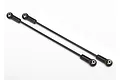 Two black Traxxas rear upper suspension links for the UDR RC truck, featuring pre-installed rod ends with metal pivot balls.