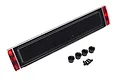 Traxxas TRX-4 Ford Bronco tailgate panel with red light lenses, four black plastic mounting inserts, and four small screws on a white background.