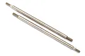 Two polished metal shock shafts for Traxxas UDR RC vehicles, shown side-by-side against a white background.