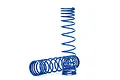Two blue coil springs for Traxxas UDR RC vehicles, one standing upright and one lying horizontally on a white background.