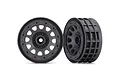 Two charcoal grey Traxxas 2.2 inch Method 105 racing rims shown from front and side angles against a white background.