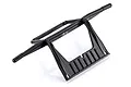 A black plastic RC front bumper spare part for Tamiya vehicles, shown from a high angle against a white background.