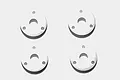Four white circular RC shock pistons with three holes each, arranged in a two-by-two grid on a plain white background.