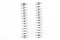 Two silver-coloured metal coil springs for RC shock absorbers standing vertically against a white background.