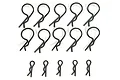A set of ten large and five small black metal RC body clips arranged in rows on a white background.