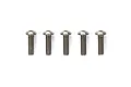 Five Tamiya 3x10mm button head titanium screws arranged in a horizontal row against a white background.