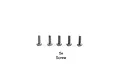 Five silver metal binder head screws arranged in a horizontal row against a plain white background.