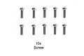Ten Tamiya 3x10mm binder head screws arranged in two rows of five on a white background.