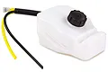 Rovan Shorty Q Baja 5B fuel tank with black cap and attached fuel lines, isolated on a white background.