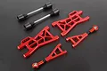 Rovan red anodized aluminium rear suspension arms and driveshaft upgrade kit for RC cars.