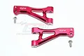 A pair of red anodized aluminium front upper suspension arms for an ARRMA RC car, branded GPM, with two included mounting screws.