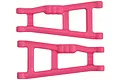 A pair of bright pink RPM rear suspension arms for RC vehicles, shown against a plain white background.