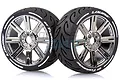 Louise 3.3" GT-Tarmac MFT (Super Soft) Tyres on Black Chrome 8 Spoke Rims - Glued Wheels 2Pcs L-T3285VBC