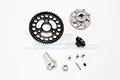 GPM Racing hardened steel 56T spur gear, 17T pinion, grey aluminium slipper adapter, and associated hardware for RC cars.
