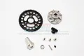 GPM Racing hardened steel 56T spur gear, 15T pinion, and grey aluminium slipper adapter kit for RC cars.