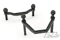 Two black plastic Pro-Line extended body mount assemblies for an RC vehicle, shown against a plain white background.
