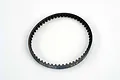 A black toothed drive belt for an RC vehicle, shown from a top-down angle on a white background.