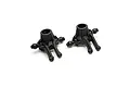 Two black plastic front steering hub components for an RC car, shown against a plain white background.