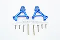 Two blue anodized aluminium rear shock towers for a Traxxas TRX-4, including a set of mounting screws, displayed on a white background.