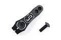 A black aluminium Yeah Racing servo horn with a matching black screw on a white background.
