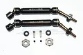 Two GPM Racing black aluminium and steel rear universal drive shafts for Traxxas RC cars, including 12mm hex adapters and hardware.