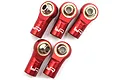 Five red anodized aluminium rod ends with silver ball joints, each featuring the Yeah Racing logo, arranged on a white background.