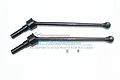 Two black hardened steel universal drive shafts for an RC car, with two small grub screws, displayed against a white background.